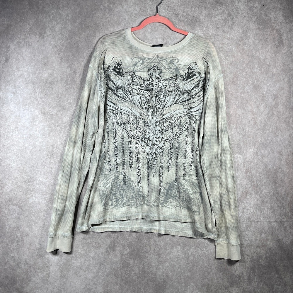 MMA Elite‎ Shirt Mens Size 2XL Gray Tie Dye Waffle Knit Thermal Long Sleeve